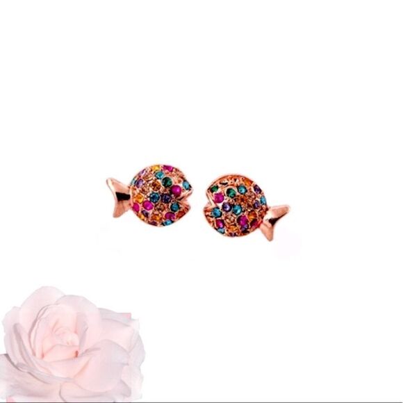 DARLING Crystal GoldFish Studs w Gift Box Colorful - Picture 1 of 5